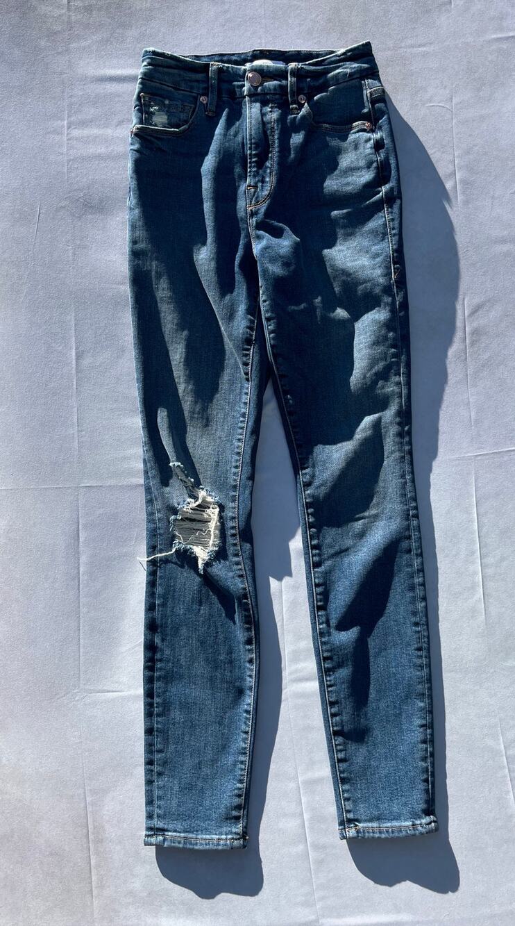 Good American Good Waist High Rise Distressed Crop Skinny Jeans Size 0 / 25 🌪️